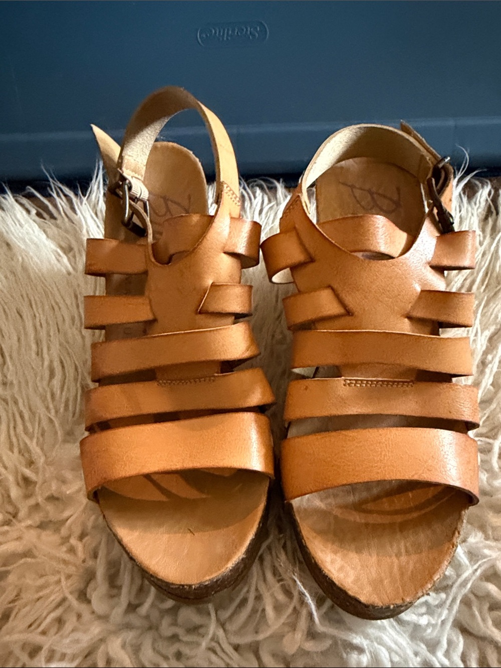 Blowfish Malibu - Tan Strappy Leather Wedge Sandals